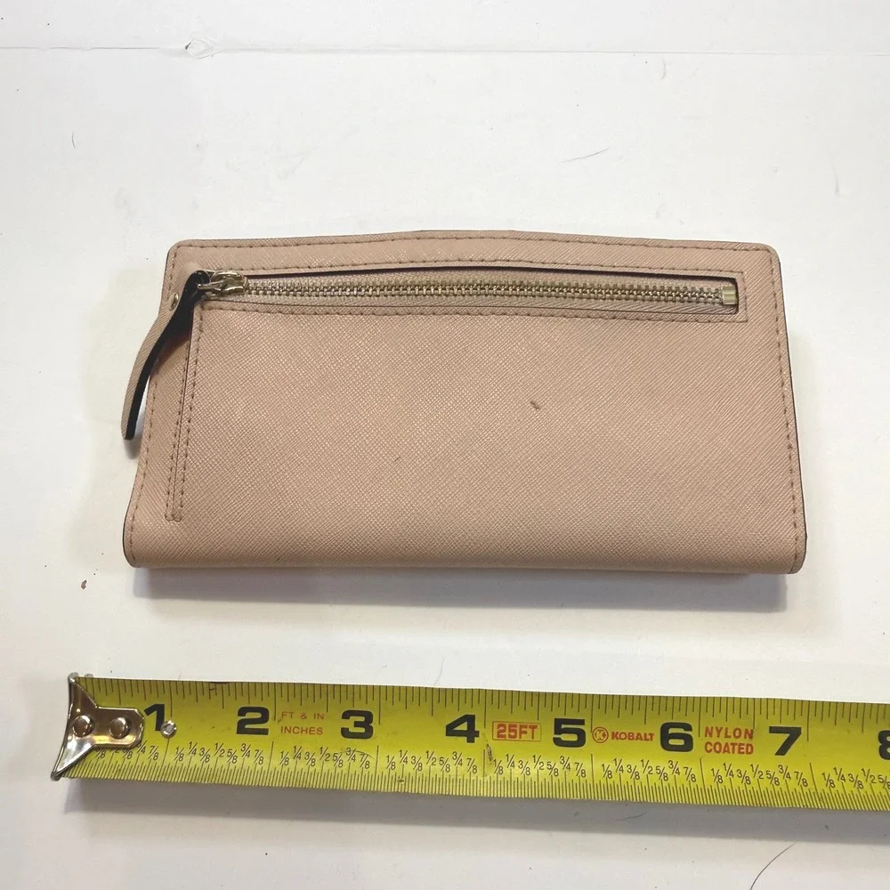 Kate Spade New York Pink Saffiano Leather Slim Bifold Wallet Gold Logo Plaque